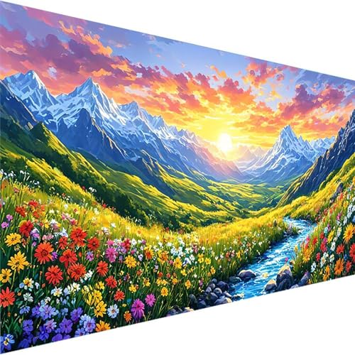 Malen Nach Zahlen Blume, Malen Nach Zahlen ab 7 8 9 Jahre Mädchen und Junge, Malen Nach Zahlen für Kinder Ohne Rahmen 3 Pinsel und Acrylfarben, für Home Dekor Bastelset Erwachsene (40x80cm)Berg 9-A von Wohoaqig