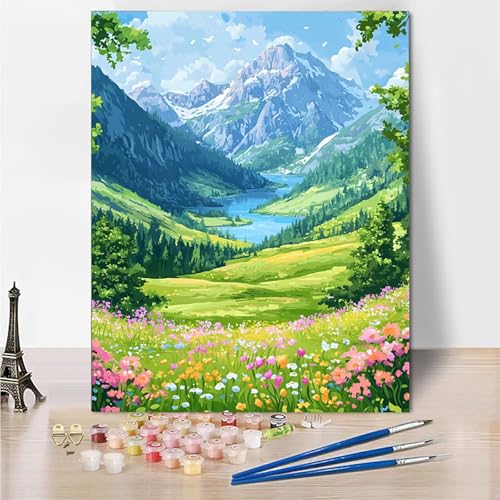 Malen Nach Zahlen Blumen Malen Nach Zahlen Erwachsene Groß 100x135cm, Paint By Numbers Berg Malen Nach Zahlen Kinder und Anfänger, Kreativ Set für Erwachsene, Deko Wand, Geschenke für Frauen -9o34 von Wohoaqig