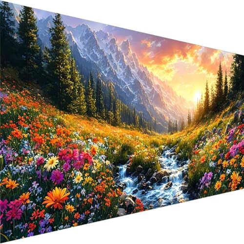 Malen Nach Zahlen Erwachsene, Berg Malen Nach Zahlen Kinder Bastelset Erwachsene, DIY Blume mit Pinseln und Acrylfarben Handgemalt Ölgemälde Leinwand für Home Wand Decor, Ohne Rahmen (90x180cm) U-9 von Wohoaqig