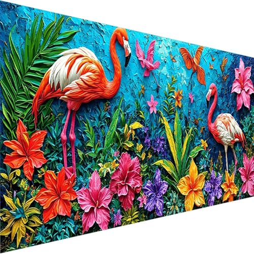 Malen Nach Zahlen Erwachsene, Flamingo Malen Nach Zahlen Kinder Bastelset Erwachsene, DIY Blume mit Pinseln und Acrylfarben Handgemalt Ölgemälde Leinwand für Home Decor, Ohne Rahmen (60x30cm) K-3 von Wohoaqig