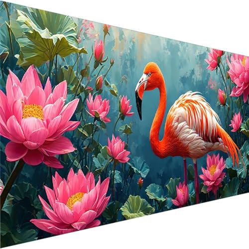 Malen Nach Zahlen Erwachsene, Flamingo Malen Nach Zahlen Kinder Bastelset Erwachsene, DIY Lotus mit Pinseln und Acrylfarben Handgemalt Ölgemälde Leinwand für Home Decor, Ohne Rahmen (60x30cm) 2-5 von Wohoaqig