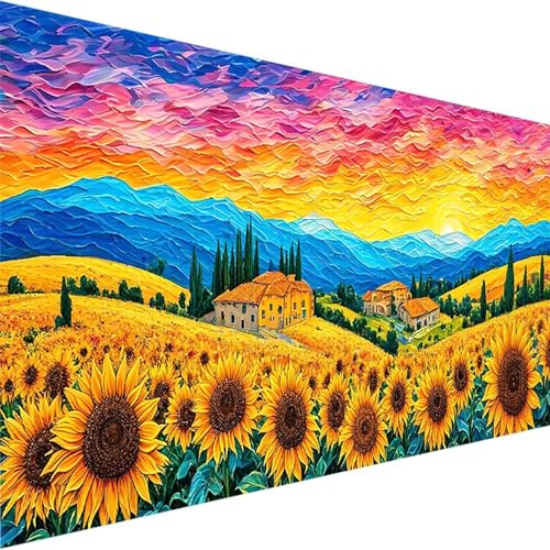 Malen Nach Zahlen Erwachsene, Landschaft Paint by Numbers Malen Nach Zahlen, DIY Sonnenblume mit Pinseln und Acrylfarben Handgemalt Ölgemälde Leinwand für Home Decor, Ohne Rahmen (60x30cm) 3-V von Wohoaqig