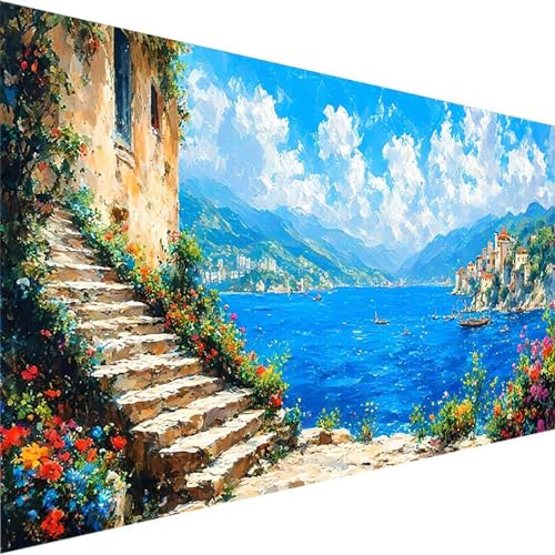 Malen Nach Zahlen Erwachsene, Painting By Numbers Landschaft, DIY Malen Nach Zahlen Kinder Blume Leinwand Ölgemälde Set, Bastelset Erwachsene für Home Wand Dekor Geschenke.(Ohne Rahmen) 50x100cm I-A von Wohoaqig