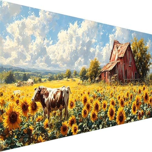 Malen Nach Zahlen Erwachsene, Painting By Numbers Sonnenblume, DIY Malen Nach Zahlen Kinder Bauernhof Handgemalt Ölgemälde Kit, für Home Wand Dekoration und Geschenke.(Ohne Rahmen) 50x100cm G-7 von Wohoaqig