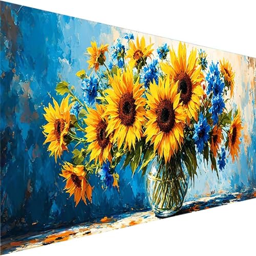 Malen Nach Zahlen Erwachsene, Sonnenblume Malen Nach Zahlen Kinder Bastelset Erwachsene, DIY Blume mit Pinseln und Acrylfarben Handgemalt Ölgemälde Leinwand für Home Decor, Ohne Rahmen (60x30cm) H-J von Wohoaqig