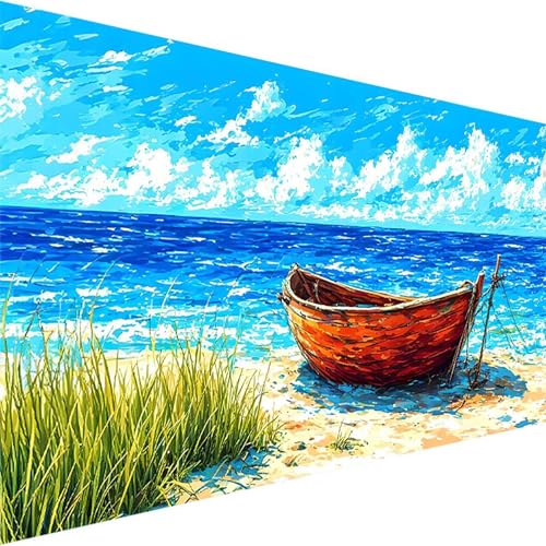 Malen Nach Zahlen Erwachsene, Strand Malen Nach Zahlen Kinder Bastelset Erwachsene, DIY Boot mit Pinseln und Acrylfarben Handgemalt Ölgemälde Leinwand für Home Wand Decor, Ohne Rahmen (90x180cm) M-M von Wohoaqig