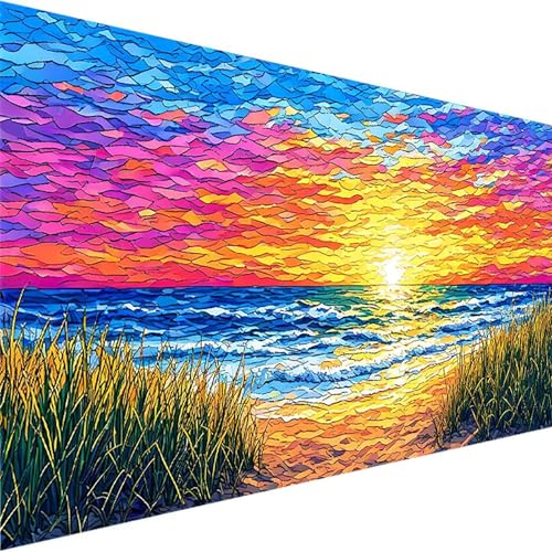 Malen Nach Zahlen Erwachsene, Strand Paint by Numbers Malen Nach Zahlen, DIY Landschaft mit Pinseln und Acrylfarben Handgemalt Ölgemälde Leinwand für Home Decor Geschenk, Ohne Rahmen (60x120cm) 5-W von Wohoaqig