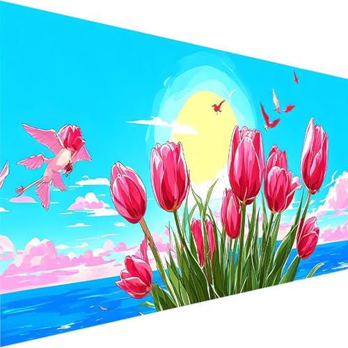 Malen Nach Zahlen Erwachsene, Tulpe Malen Nach Zahlen Kinder Bastelset Erwachsene, DIY Blume mit Pinseln und Acrylfarben Handgemalt Ölgemälde Leinwand für Home Wand Decor, Ohne Rahmen (60x30cm) G-C von Wohoaqig