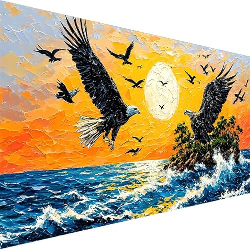 Malen Nach Zahlen Erwachsene Adler, Malen Nach Zahlen Kinder Bastelset Erwachsene, DIY Meer mit Pinseln und Acrylfarben Handgemalt Ölgemälde Leinwand für Home Wand Decor, Ohne Rahmen (50x100cm) 9-T von Wohoaqig