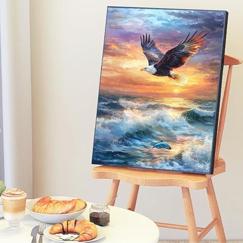 Malen Nach Zahlen Erwachsene Adler Meer Malen Nach Zahlen Kinder mit 3-Pinseln und Acrylfarbe DIY Set, Paint by Numbers Adult Leinwand Handgemalt öLgemälde Kit Als Zuhause Deko Geschenk 45x60cm -0o78 von Wohoaqig