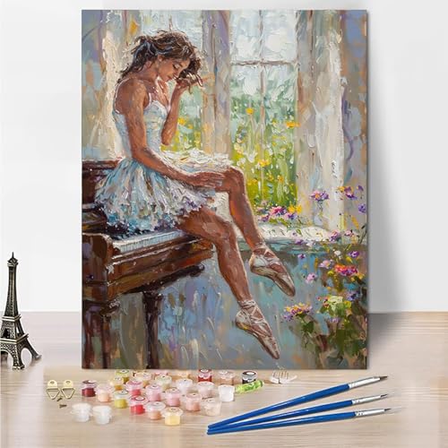 Malen Nach Zahlen Erwachsene Ballett Frau Malen Nach Zahlen Kinder mit 3-Pinseln und Acrylfarbe DIY Set, Paint by Numbers Adult Leinwand Handgemalt öLgemälde Kit Als Wanddeko Geschenk 45x60cm -Oo18 von Wohoaqig