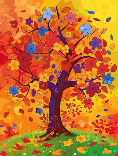 Malen Nach Zahlen Erwachsene Baum Blume Malen Nach Zahlen Kinder mit 3-Pinseln und Acrylfarbe DIY Set, Paint by Numbers Adult Leinwand Handgemalt öLgemälde Kit Als Zuhause Deko Geschenk 45x60cm -Ro93 von Wohoaqig