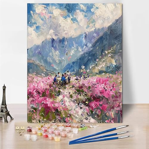 Malen Nach Zahlen Erwachsene Berg Blume Malen Nach Zahlen Kinder mit 3-Pinseln und Acrylfarbe DIY Set, Paint by Numbers Adult Leinwand Handgemalt öLgemälde Kit Als Zuhause Deko Geschenk 45x60cm -1o99 von Wohoaqig