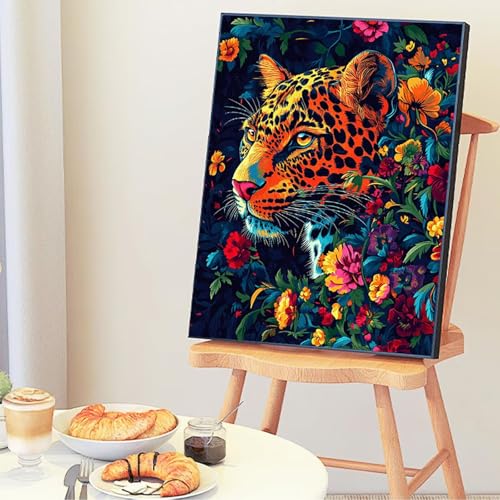 Malen Nach Zahlen Erwachsene Blume, Malen Nach Zahlen ab 7 Jahre Mädchen, Malen Nach Zahlen Leopard mit 3-Pinseln und Acrylfarbe, DIY Handgemalt Ölgemälde Leinwand Kits, Wanddeko Geschenk 40x50cm -9o8 von Wohoaqig