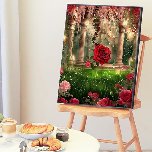 Malen Nach Zahlen Erwachsene Blume, Malen Nach Zahlen ab 7 Jahre Mädchen, Malen Nach Zahlen Rose mit 3-Pinseln und Acrylfarbe, DIY Handgemalt Ölgemälde Leinwand Kits, Wanddeko Geschenk 40x50cm -5o90 von Wohoaqig