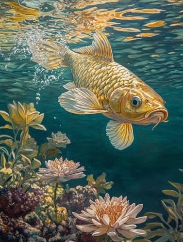 Malen Nach Zahlen Erwachsene Blume Fisch Malen Nach Zahlen Kinder mit 3-Pinseln und Acrylfarbe DIY Set, Paint by Numbers Adult Leinwand Handgemalt öLgemälde Kit Als Zuhause Deko Geschenk 45x60cm -6o12 von Wohoaqig