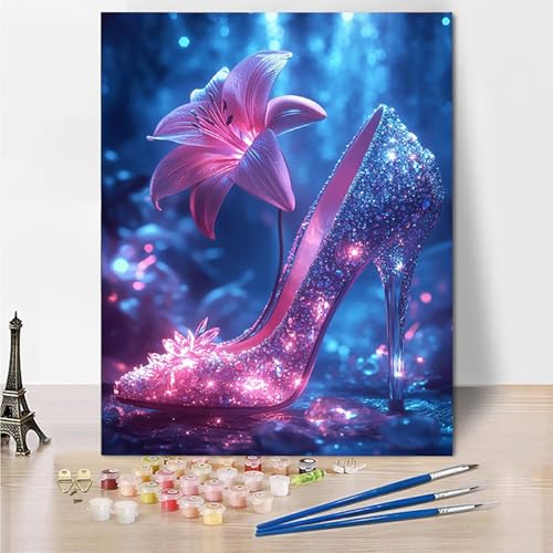 Malen Nach Zahlen Erwachsene Blumen, Malen Nach Zahlen ab 7 Jahre Mädchen, Malen Nach Zahlen High Heels mit 3-Pinseln und Acrylfarbe, DIY Handgemalt Ölgemälde Leinwand Kits, Wanddeko 30x40cm -4o81 von Wohoaqig