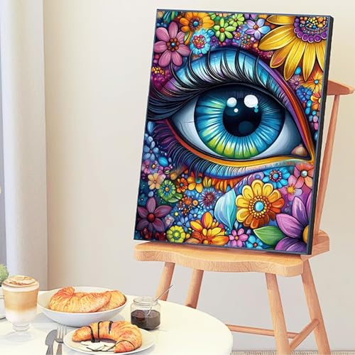 Malen Nach Zahlen Erwachsene Blumen Auge Malen Nach Zahlen Kinder mit 3-Pinseln und Acrylfarbe DIY Set, Paint by Numbers Adult Leinwand Handgemalt öLgemälde Kit Als Zuhause Deko Geschenk 45x60cm -Go59 von Wohoaqig