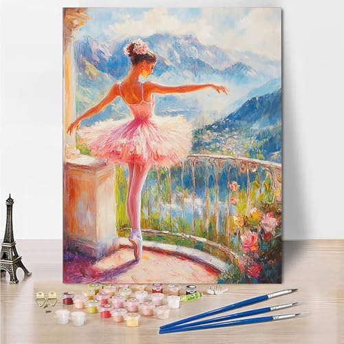 Malen Nach Zahlen Erwachsene Blumen Ballett Malen Nach Zahlen Kinder mit 3-Pinseln und Acrylfarbe DIY Set, Paint by Numbers Adult Leinwand Handgemalt öLgemälde Kit Als Wanddeko Geschenk 45x60cm -Do10 von Wohoaqig