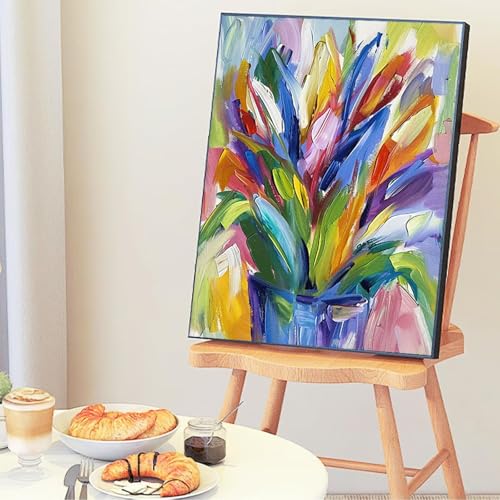 Malen Nach Zahlen Erwachsene Blumen Blätter Malen Nach Zahlen Kinder mit 3-Pinseln und Acrylfarbe DIY Set, Paint by Numbers Adult Leinwand Handgemalt öLgemälde Kit Als Wanddeko Geschenk 50x65cm -Ho98 von Wohoaqig