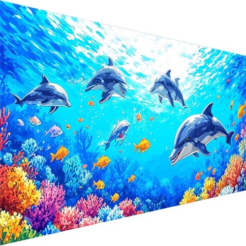 Malen Nach Zahlen Erwachsene Delphin, DIY Handgemalt Ölgemälde Kit für Anfänger und Erwachsene, Malen Nach Zahlen mit 3-Pinseln und Acrylfarbe, für Haus Dekoration Ohne Rahmen (40x80cm) Meer R-0 von Wohoaqig