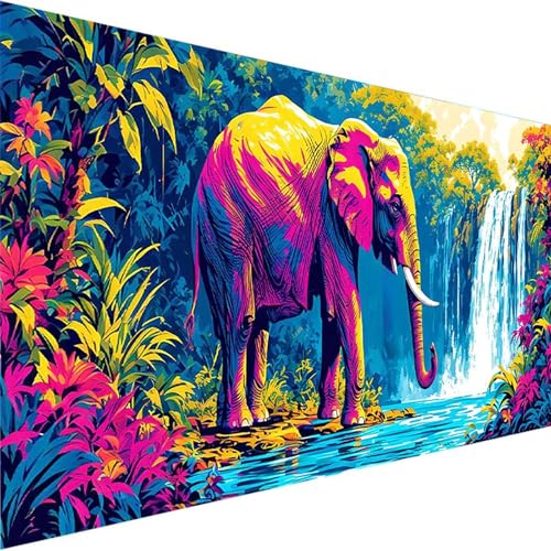 Malen Nach Zahlen Erwachsene Elefant, DIY Handgemalt Ölgemälde Kit für Anfänger und Erwachsene, Malen Nach Zahlen mit 3-Pinseln und Acrylfarbe, für Haus Dekoration Ohne Rahmen (100x200cm) Tier J-0 von Wohoaqig