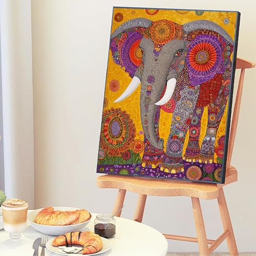 Malen Nach Zahlen Erwachsene Elefant, Malen Nach Zahlen ab 7 Jahre Mädchen, Malen Nach Zahlen Tier mit 3-Pinseln und Acrylfarbe, DIY Handgemalt Ölgemälde Leinwand Kits, Wanddeko Geschenk 30x40cm -3o50 von Wohoaqig