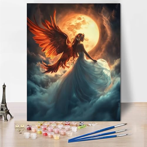 Malen Nach Zahlen Erwachsene Engel Mond Malen Nach Zahlen Kinder mit 3-Pinseln und Acrylfarbe DIY Set, Paint by Numbers Adult Leinwand Handgemalt öLgemälde Kit Als Zuhause Deko Geschenk 50x65cm -8o22 von Wohoaqig