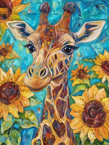 Malen Nach Zahlen Erwachsene Giraffe, Malen Nach Zahlen ab 7 Jahre Mädchen, Malen Nach Zahlen Sonnenblume mit 3-Pinseln und Acrylfarbe, DIY Handgemalt Ölgemälde Leinwand Kits, Wanddeko 30x40cm -Bo53 von Wohoaqig