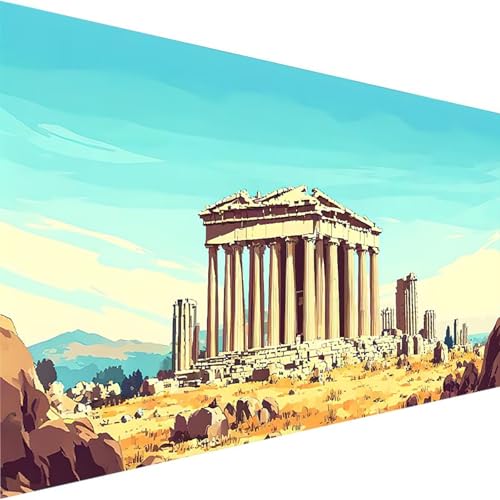 Malen Nach Zahlen Erwachsene Griechenland Malen Nach Zahlen, Malen Nach Zahlen für Kinder Ohne Rahmen mit 3 Pinsel und Acrylfarben, für Geschenke und Home Haus Wand Deko (60x30cm)Parthenon 7-8 von Wohoaqig