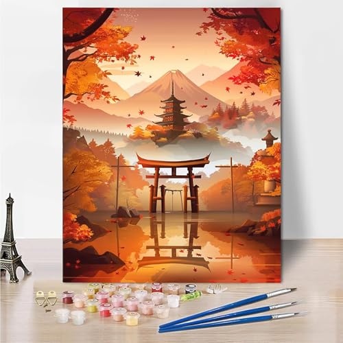 Malen Nach Zahlen Erwachsene Groß 70x95cm, Malen Nach Zahlen Japan Paint By Numbers Landschaft Bastelset Erwachsene, DIY Handgemalt Ölgemälde Kit mit Pinseln und Acrylfarbe, Geschenke für Frauen -9o65 von Wohoaqig