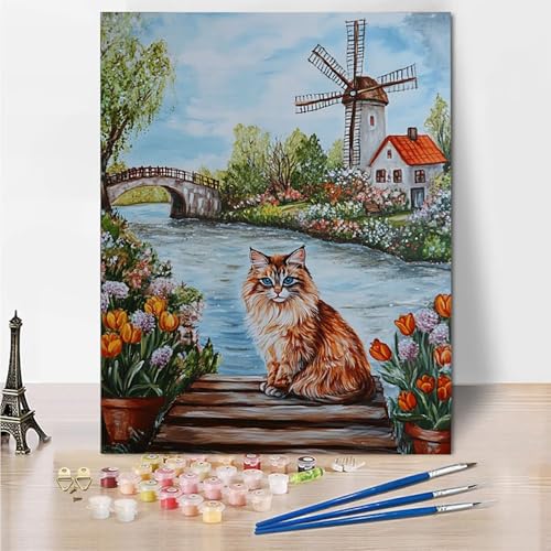 Malen Nach Zahlen Erwachsene Groß 70x95cm, Malen Nach Zahlen Katze Paint By Numbers Stadt Bastelset Erwachsene, DIY Handgemalt Ölgemälde Kit mit 3- Pinseln und Acrylfarbe, Geschenke für Frauen -Do60 von Wohoaqig