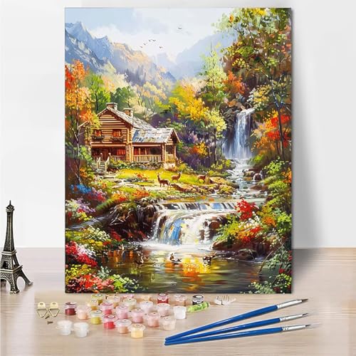 Malen Nach Zahlen Erwachsene Groß 70x95cm, Malen Nach Zahlen Landschaft Paint By Numbers Wasserfall Bastelset Erwachsene, DIY Handgemalt Ölgemälde Kit mit Pinseln Acrylfarbe, Geschenke Frauen -Do22 von Wohoaqig