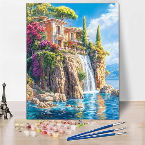 Malen Nach Zahlen Erwachsene Groß 70x95cm, Malen Nach Zahlen Landschaft Paint By Numbers Wasserfall Bastelset Erwachsene, DIY Handgemalt Ölgemälde Kit mit Pinseln Acrylfarbe, Geschenke Frauen -Oo17 von Wohoaqig