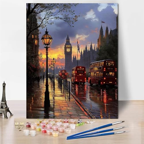 Malen Nach Zahlen Erwachsene Groß 70x95cm, Malen Nach Zahlen London Paint By Numbers Big Ben Bastelset Erwachsene, DIY Handgemalt Ölgemälde Kit mit Pinseln und Acrylfarbe, Geschenke für Frauen -Xo75 von Wohoaqig