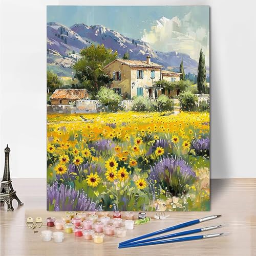 Malen Nach Zahlen Erwachsene Groß 70x95cm, Malen Nach Zahlen Sonnenblume Paint By Numbers Stadt Bastelset Erwachsene, DIY Handgemalt Ölgemälde Kit mit Pinseln Acrylfarbe, Geschenke für Frauen -9o67 von Wohoaqig