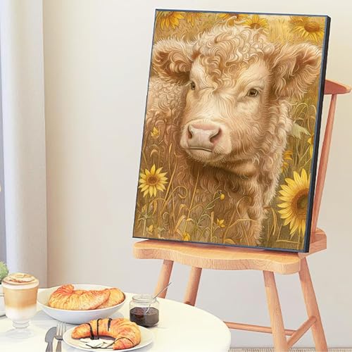 Malen Nach Zahlen Erwachsene Groß 70x95cm, Malen Nach Zahlen Tiere Paint By Numbers Kuh Bastelset Erwachsene, DIY Handgemalt Ölgemälde Kit mit 3- Pinseln und Acrylfarbe, Geschenke für Frauen -9o81 von Wohoaqig