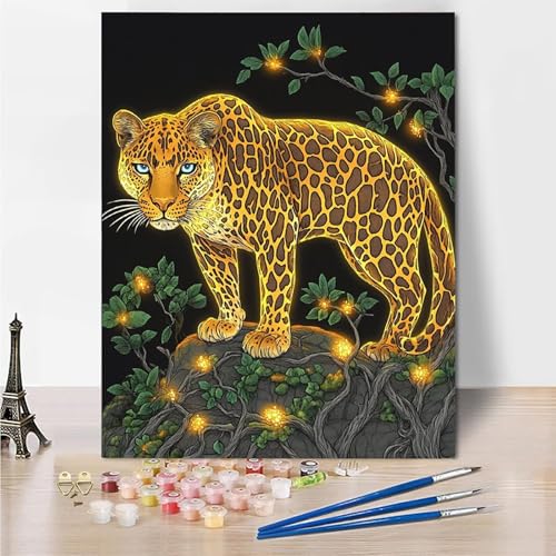 Malen Nach Zahlen Erwachsene Groß 70x95cm, Malen Nach Zahlen Tiere Paint By Numbers Leopard Bastelset Erwachsene, DIY Handgemalt Ölgemälde Kit mit 3- Pinseln und Acrylfarbe, Geschenke für Frauen -No6 von Wohoaqig