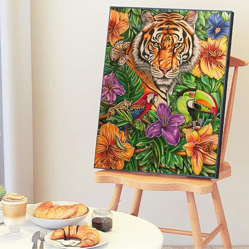 Malen Nach Zahlen Erwachsene Groß 70x95cm, Malen Nach Zahlen Tiere Paint By Numbers Tiger Bastelset Erwachsene, DIY Handgemalt Ölgemälde Kit mit 3- Pinseln und Acrylfarbe, Geschenke für Frauen -8o95 von Wohoaqig