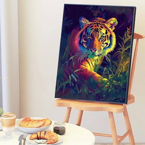 Malen Nach Zahlen Erwachsene Groß 70x95cm, Malen Nach Zahlen Tiere Paint By Numbers Tiger Bastelset Erwachsene, DIY Handgemalt Ölgemälde Kit mit 3- Pinseln und Acrylfarbe, Geschenke für Frauen -0o28 von Wohoaqig