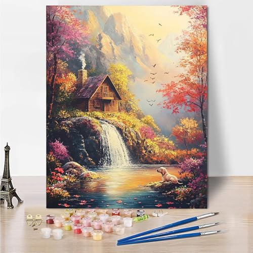 Malen Nach Zahlen Erwachsene Groß 70x95cm, Malen Nach Zahlen Wasserfall Paint By Numbers Berg Bastelset Erwachsene, DIY Handgemalt Ölgemälde Kit mit Pinseln und Acrylfarbe, Geschenke für Frauen -0o38 von Wohoaqig