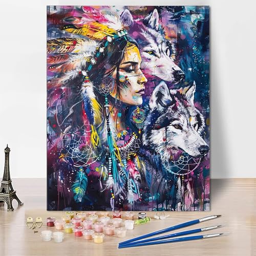 Malen Nach Zahlen Erwachsene Groß 70x95cm, Malen Nach Zahlen Wolf Paint By Numbers Feder Bastelset Erwachsene, DIY Handgemalt Ölgemälde Kit mit 3- Pinseln und Acrylfarbe, Geschenke für Frauen -Zo62 von Wohoaqig