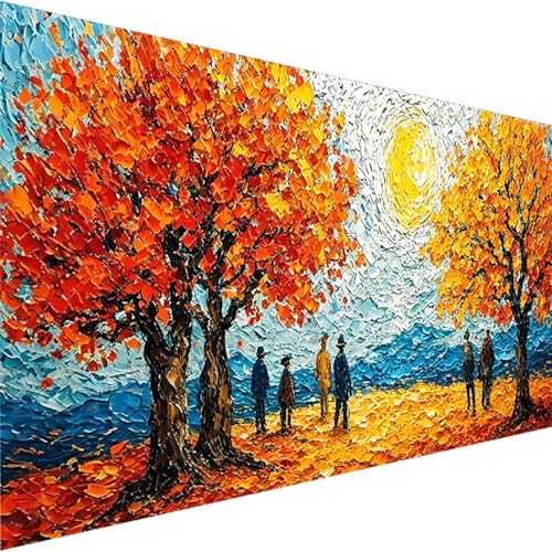 Malen Nach Zahlen Erwachsene Herbst, DIY Handgemalt Ölgemälde Kit für Anfänger und Erwachsene, Malen Nach Zahlen Mit 3-Pinseln und Acrylfarbe für Haus Wand Dekoration Ohne Rahmen (40x80cm) Baum F-M von Wohoaqig