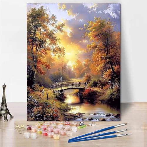 Malen Nach Zahlen Erwachsene Herbst Baum Malen Nach Zahlen Kinder mit 3-Pinseln und Acrylfarbe DIY Set, Paint by Numbers Adult Leinwand Handgemalt öLgemälde Kit Als Zuhause Deko Geschenk 50x65cm -6o94 von Wohoaqig