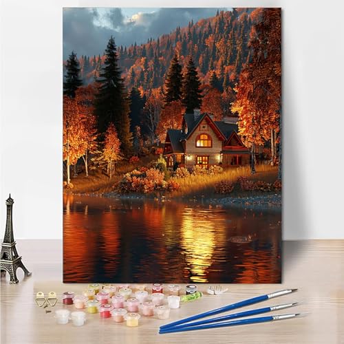 Malen Nach Zahlen Erwachsene Herbst Berg Malen Nach Zahlen Kinder mit 3-Pinseln und Acrylfarbe DIY Set, Paint by Numbers Adult Leinwand Handgemalt öLgemälde Kit Als Zuhause Deko Geschenk 50x65cm -Po7 von Wohoaqig