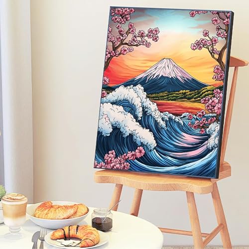 Malen Nach Zahlen Erwachsene Japan Fuji-Berg Malen Nach Zahlen Kinder mit 3-Pinseln und Acrylfarbe DIY Set, Paint by Numbers Adult Handgemalt öLgemälde Kit Als Zuhause Deko Geschenk 50x65cm -6o44 von Wohoaqig