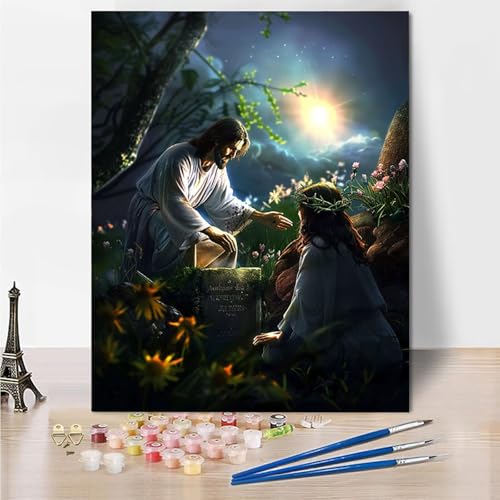 Malen Nach Zahlen Erwachsene Jesus Blume Malen Nach Zahlen Kinder mit 3-Pinseln und Acrylfarbe DIY Set, Paint by Numbers Adult Leinwand Handgemalt öLgemälde Kit Als Zuhause Deko Geschenk 45x60cm -Yo48 von Wohoaqig