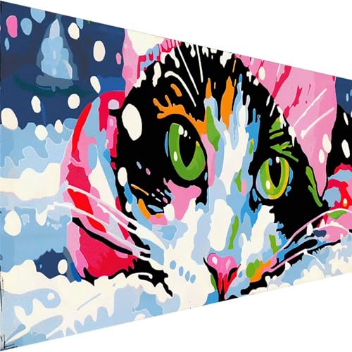 Malen Nach Zahlen Erwachsene Katze, Malen Nach Zahlen ab 5 6 7 Jahre Mädchen, Malen Nach Zahlen für Kinder Ohne Rahmen mit 3 Pinsel und Acrylfarben, für Geschenke und Home Haus Deko (60x30cm)Tier P-5 von Wohoaqig