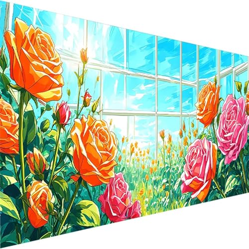 Malen Nach Zahlen Erwachsene Kinder Anfänger Blume, Malen Nach Zahlen DIY Handgemalt Ölgemälde Leinwand Kit für Home Deko oder Geburtstag Festival Geschenk Mit Farbe und Pinsel, Rose (40x80cm) N-F von Wohoaqig