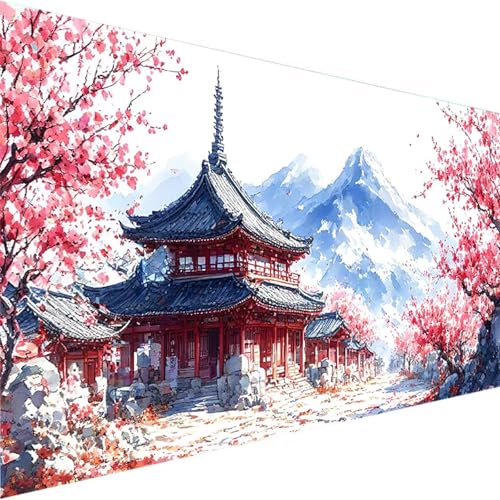 Malen Nach Zahlen Erwachsene Kinder Anfänger Japan DIY Handgemalt Ölgemälde auf Leinwand Kit für Home Deko oder Geburtstag Festival Geschenk mit 3-Pinseln und Acrylfarbe, Landschaft (70x140cm) 1-D von Wohoaqig